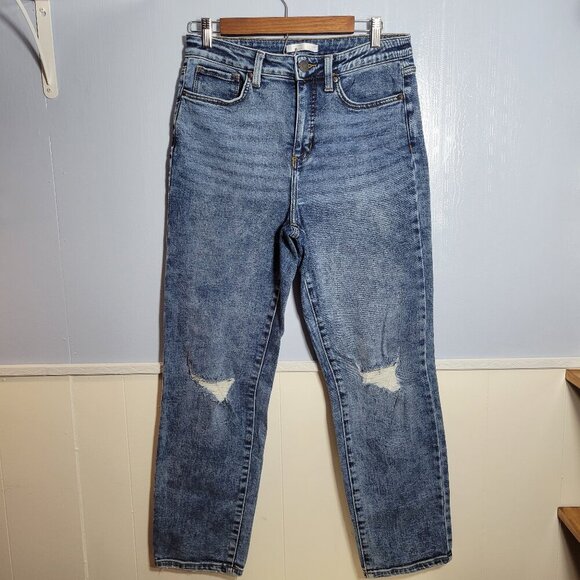 LC Lauren Conrad Size 8 Medium Vintage Wash Ripped Distressed Straight Leg Jeans - Picture 1 of 11